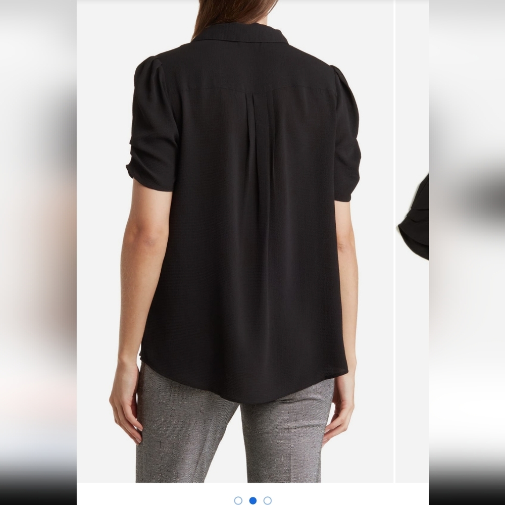 Adrianna Papell Black Blouse with Cuffed Sleeves and Mandarin Collar - Picture 2 of 3